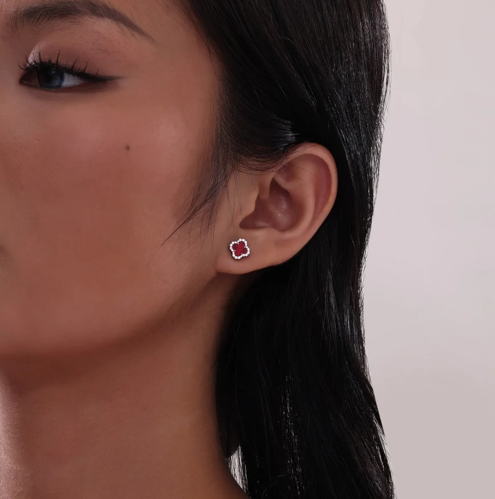 0.4 CTW Red Agate Halo Stud Earrings