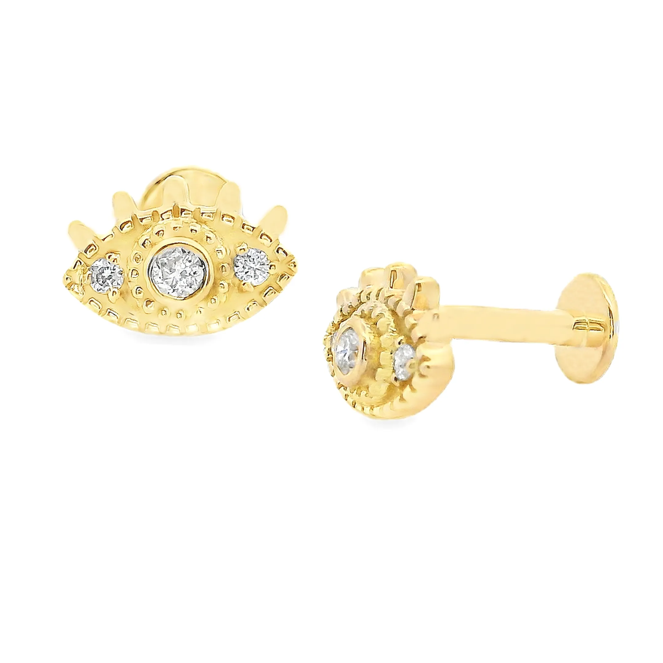 .05ct 18k Gold Diamond Eye Flat Back Studs