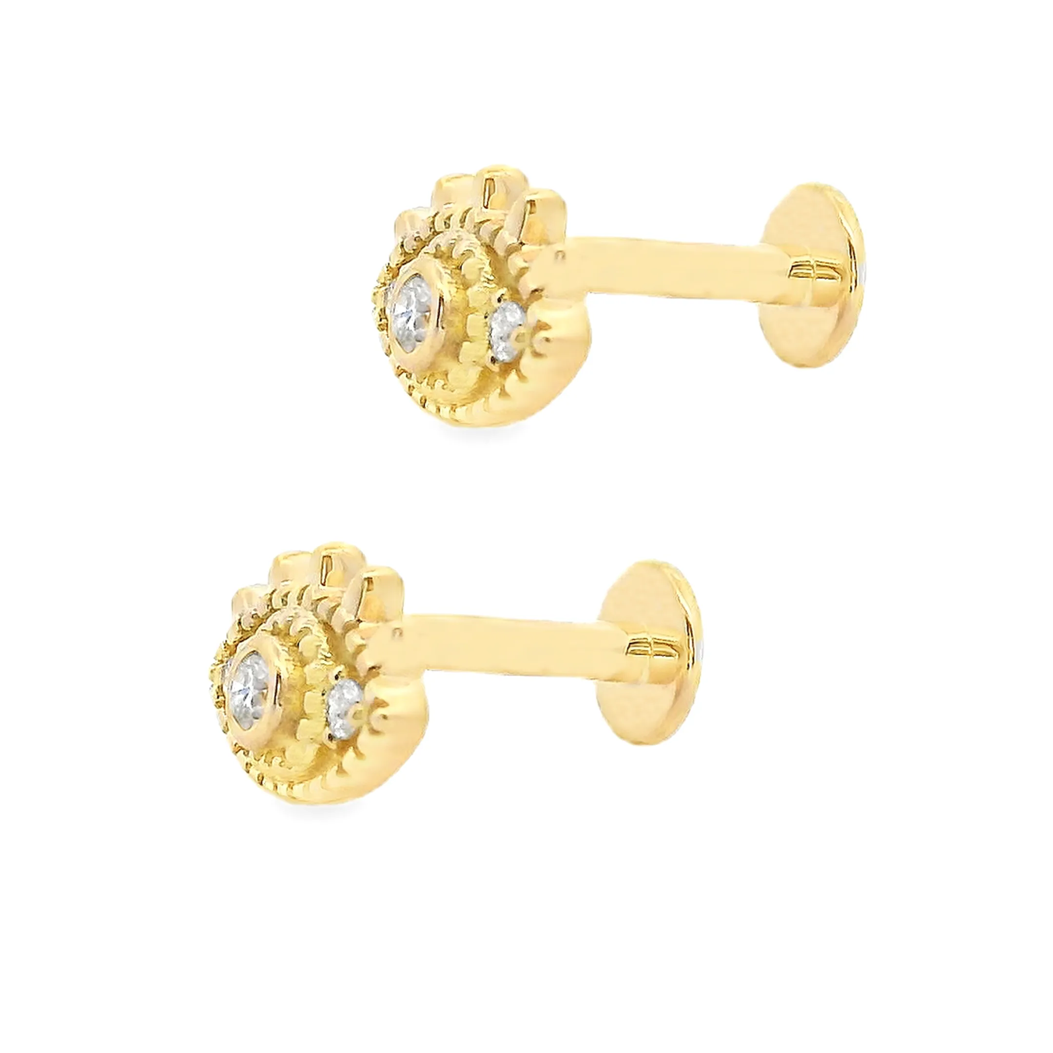 .05ct 18k Gold Diamond Eye Flat Back Studs
