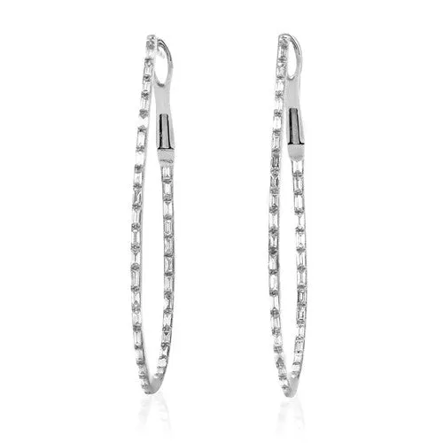 0.98ct Baguette Diamond In&Out Hoop Earrings  18k White Gold