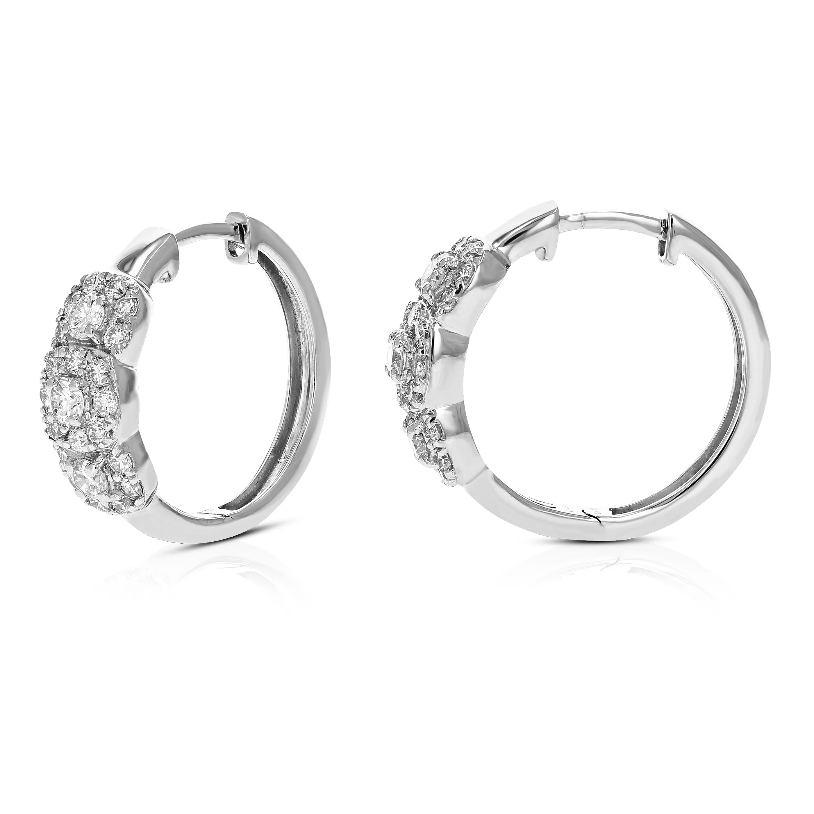 1 cttw Lab Grown Diamond Three Stone Huggies Hoop Earrings Silver