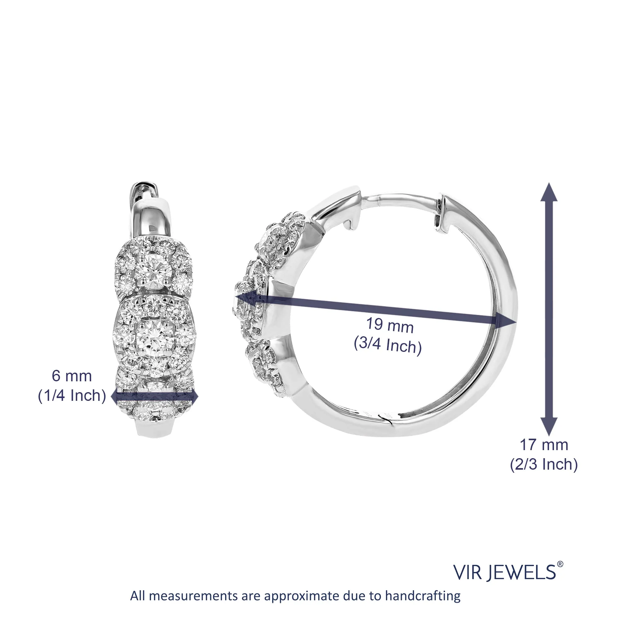 1 cttw Lab Grown Diamond Three Stone Huggies Hoop Earrings Silver