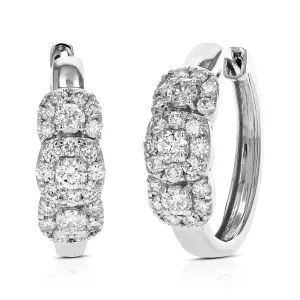 1 cttw Lab Grown Diamond Three Stone Huggies Hoop Earrings Silver