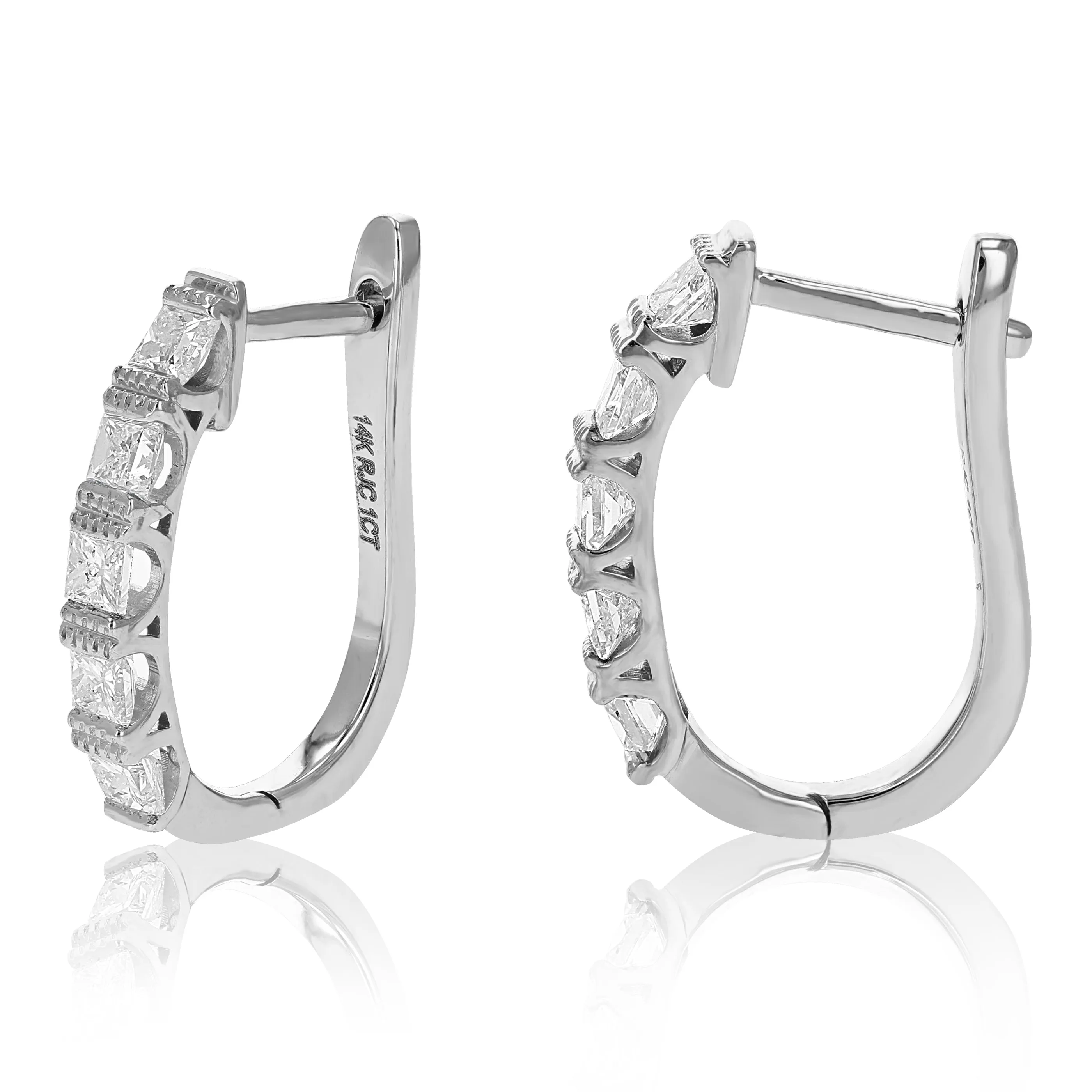 1 cttw Princess Diamond Hoop Earrings in 14K Gold