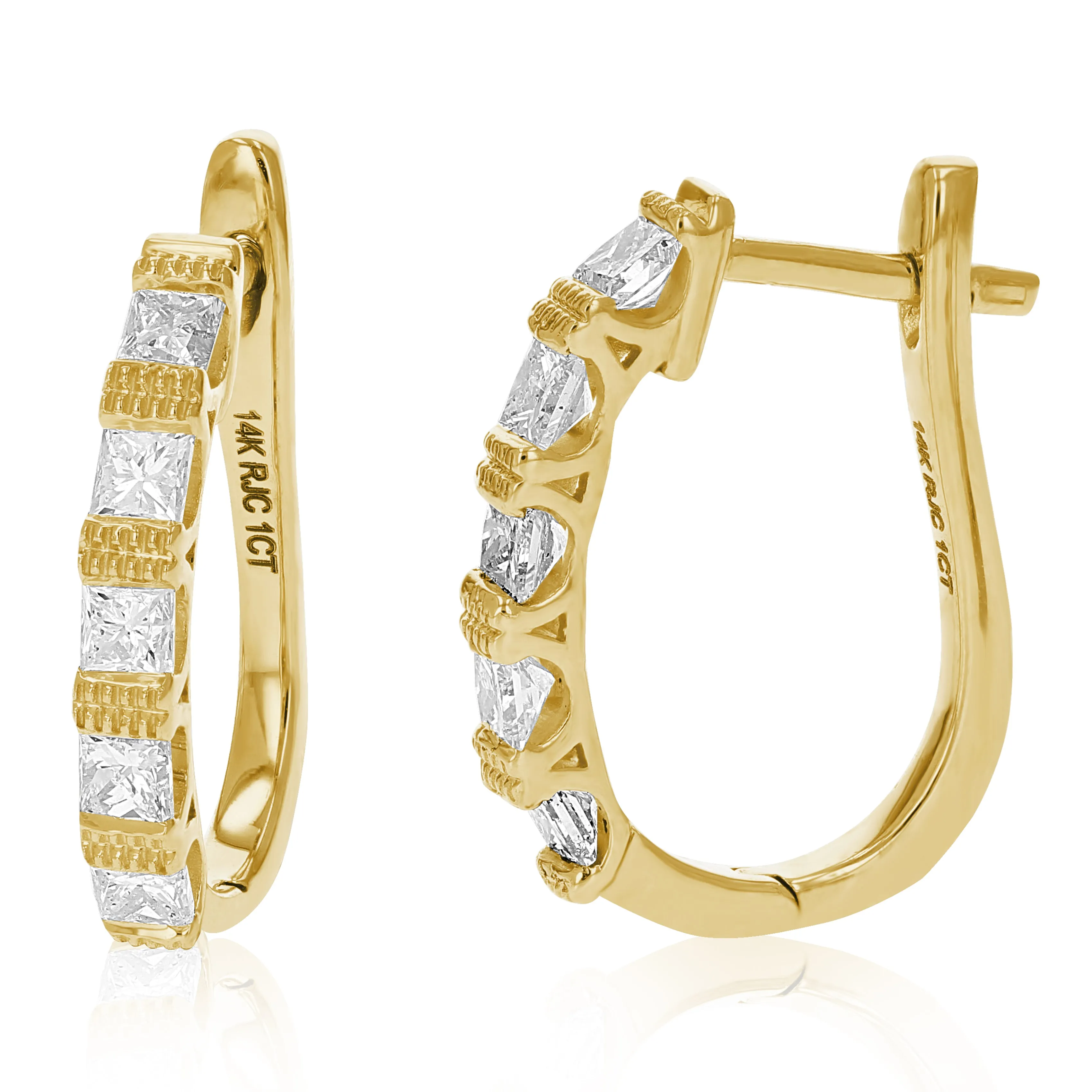 1 cttw Princess Diamond Hoop Earrings in 14K Gold