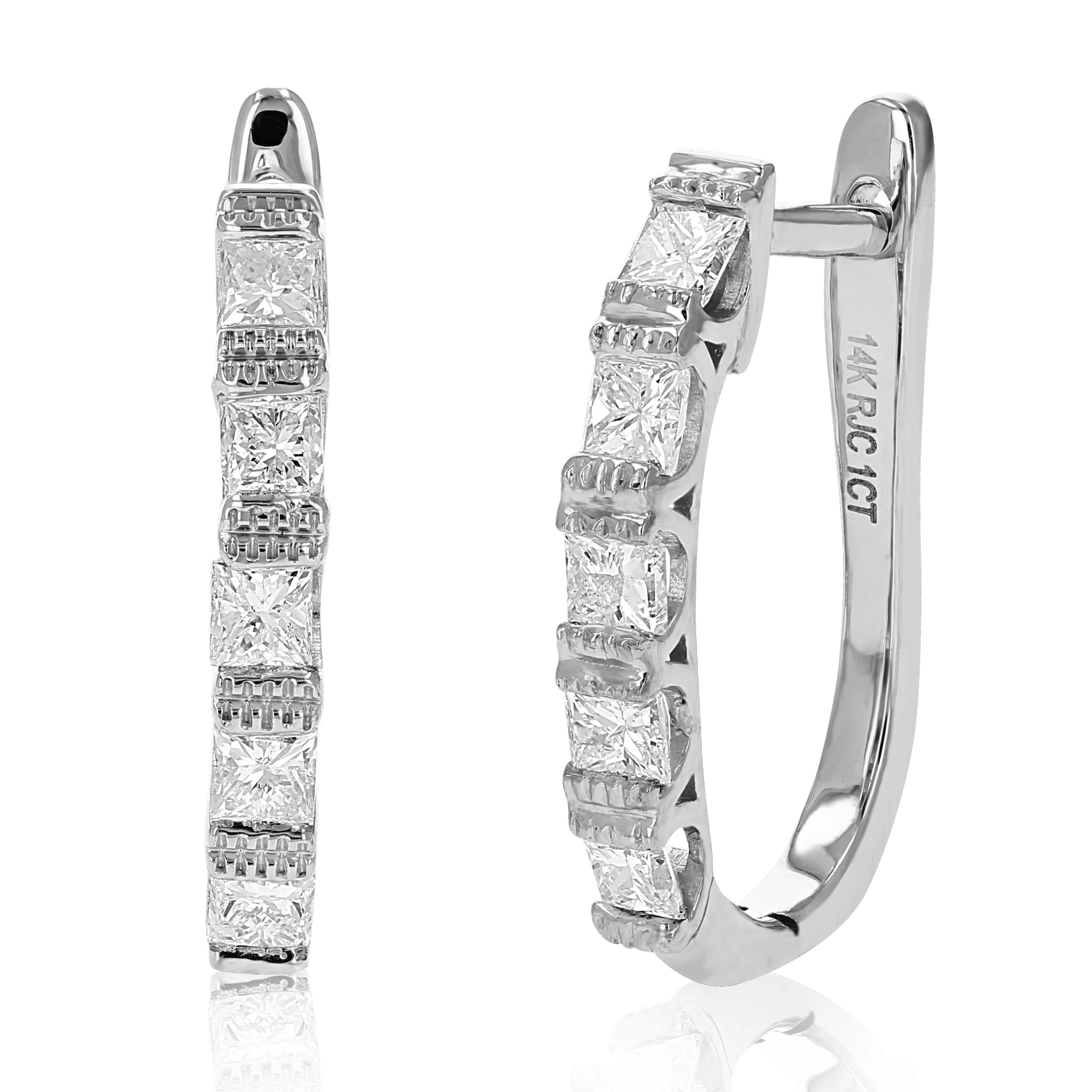 1 cttw Princess Diamond Hoop Earrings in 14K Gold