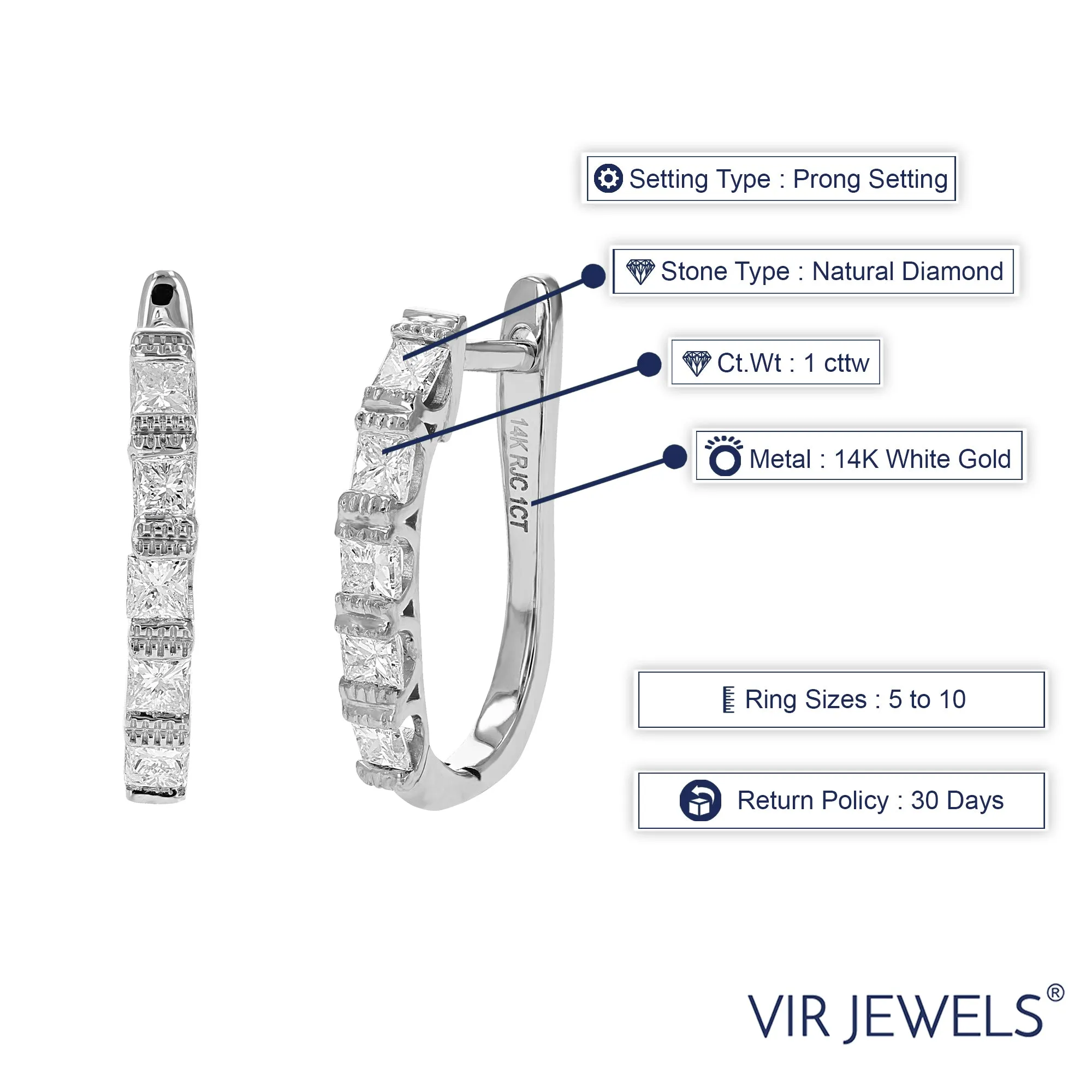 1 cttw Princess Diamond Hoop Earrings in 14K Gold