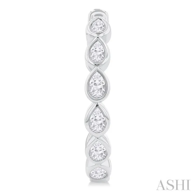 1 ctw Bezel Set Pear Cut Diamond Fashion Hoop Earring in 14K White Gold