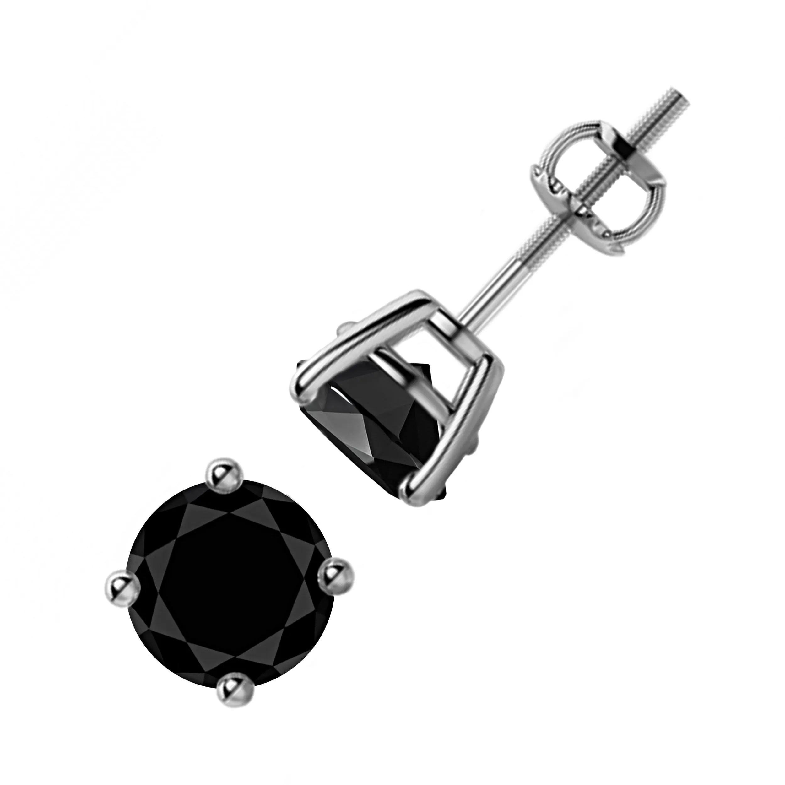 1.00tcw Round Black Diamonds in 14K White Gold Solitaire Stud Earrings
