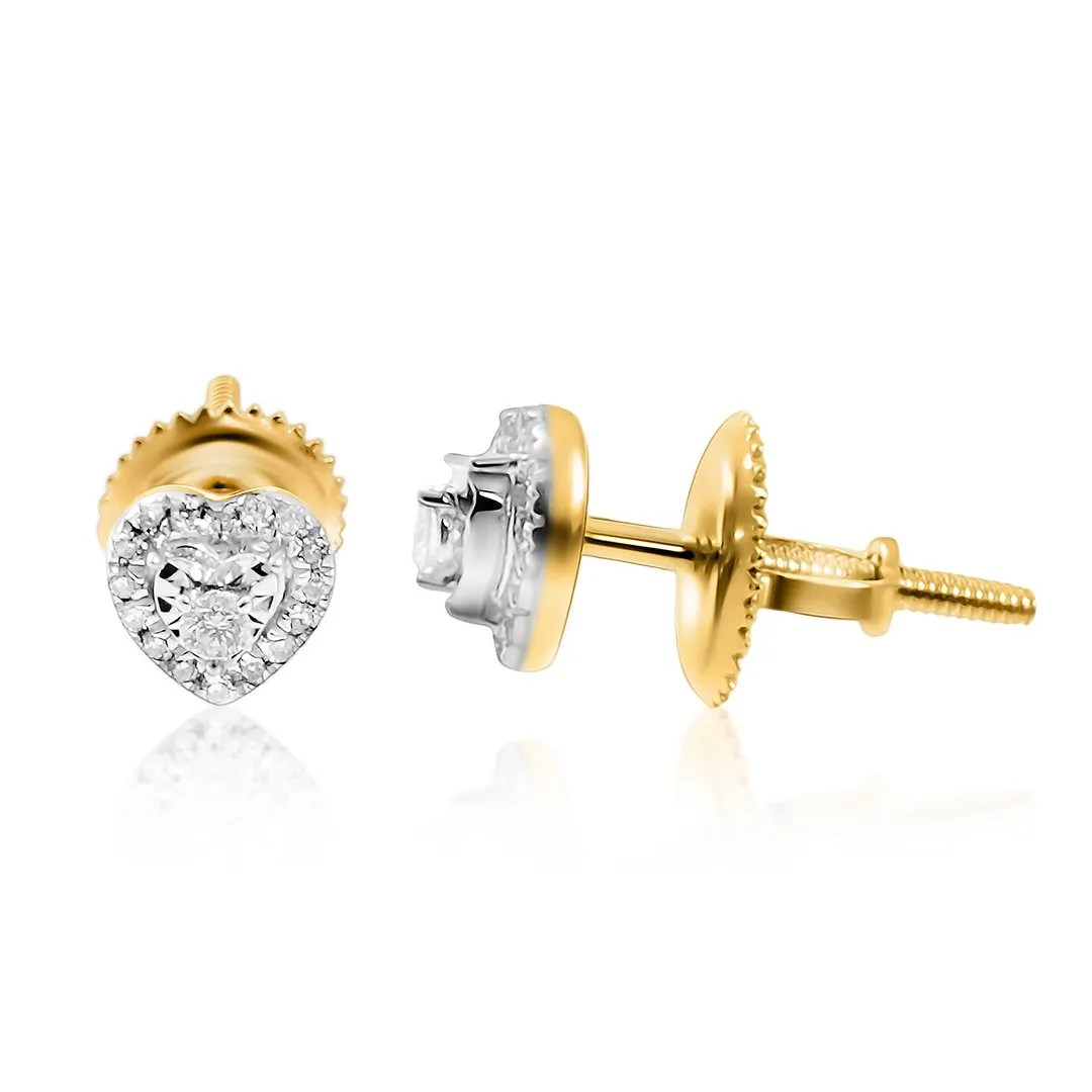 10k Gold Diamond Heart Shaped Earrings 0.11 Ctw
