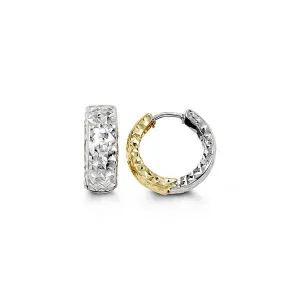 10k White and Yellow Gold Laser Cut Huggy Earrings