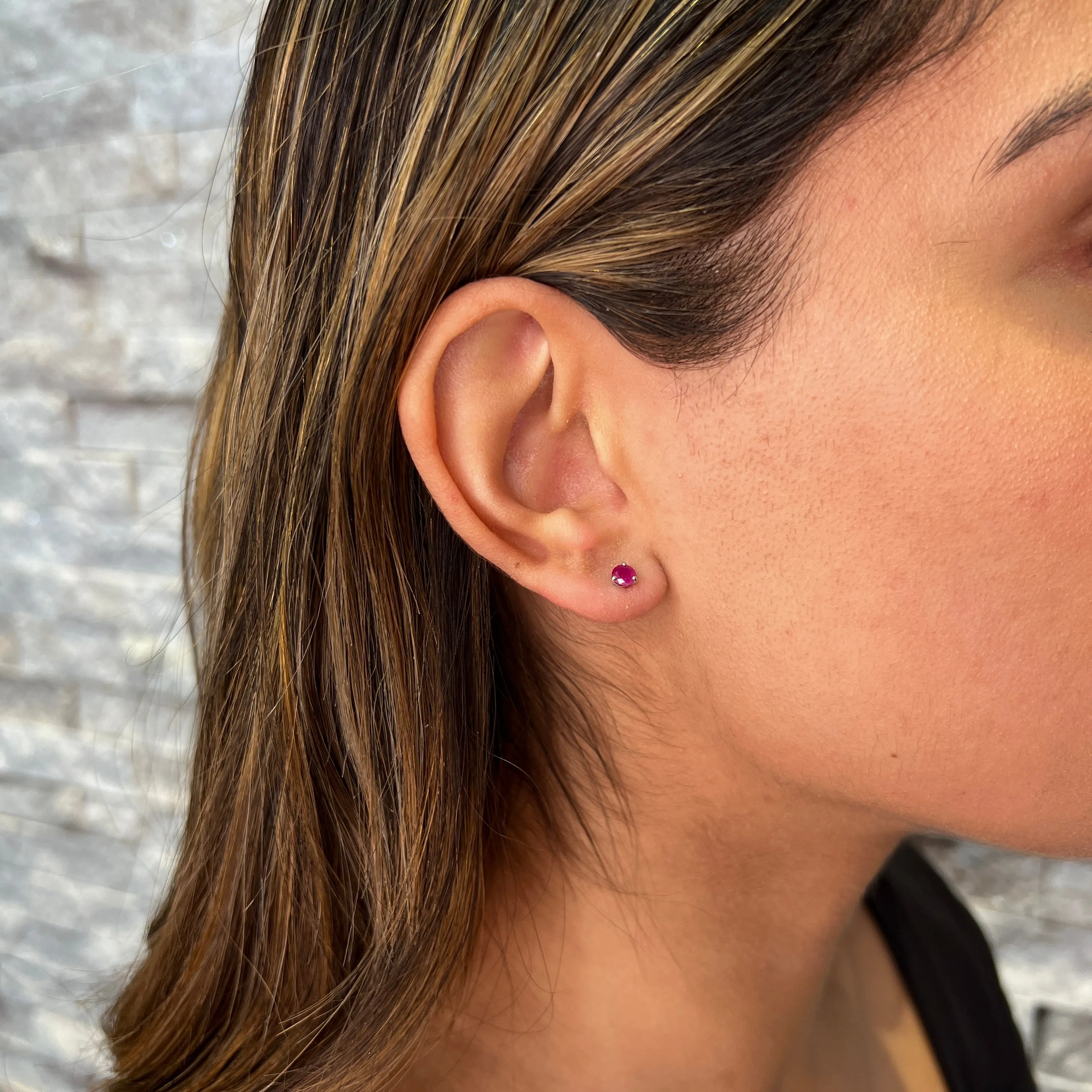 10K White Gold (4mm) Martini Set Ruby Stud Earrings