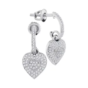 10K White Gold Round Diamond Heart Dangle Earrings 1/4 Cttw