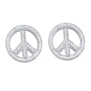10K White Gold Round Diamond Peace Sign Earrings 1/6 Cttw