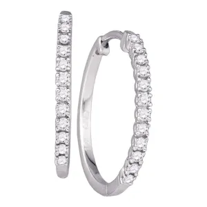 10K White Gold Round Diamond Slender Single Row Hoop Earrings 1/4 Cttw