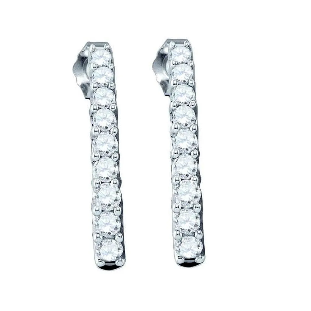 10k White Gold Round Pave-set Diamond Womens Screwback Dangle Earrings 1/2 Cttw