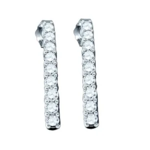 10k White Gold Round Pave-set Diamond Womens Screwback Dangle Earrings 1/2 Cttw