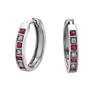 10K White Gold Ruby and Diamond Hoop Earrings