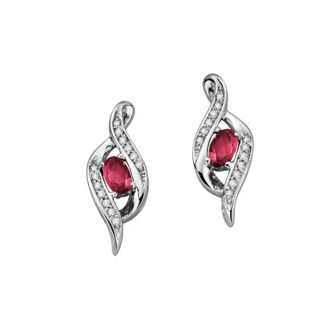 10K White Gold Ruby and Diamond Stud Earrings