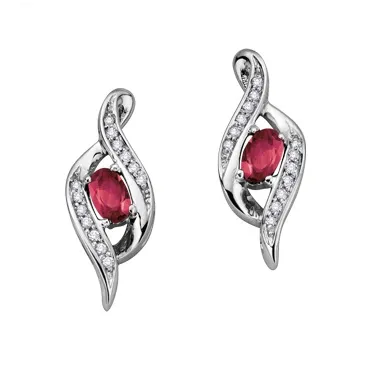 10K White Gold Ruby and Diamond Stud Earrings