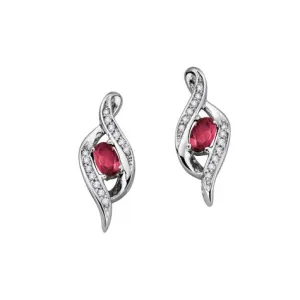 10K White Gold Ruby and Diamond Stud Earrings