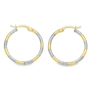 10K Yellow and White Gold Textured Hoop Earrings
