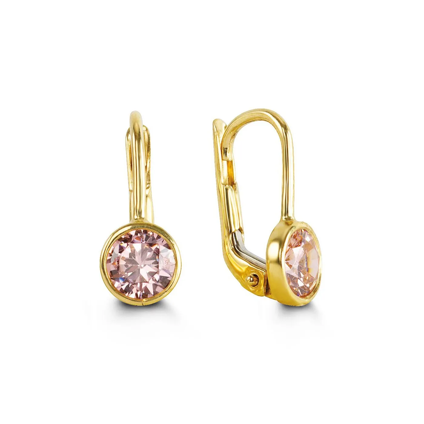 10K Yellow Gold (October) Lever Back Birthstone Earrings