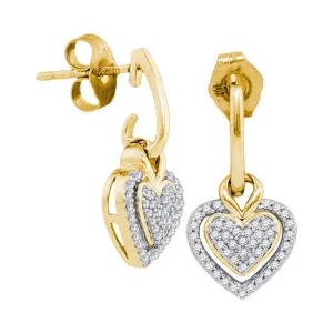 10K Yellow Gold Round Diamond Dangle Earrings 1/5 Cttw