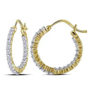 10K Yellow Gold Round Diamond Inside Outside Hoop Earrings 1.00 Cttw