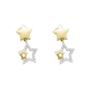 10K Yellow Gold Round Diamond Star Dangle Earrings 1/10 Cttw