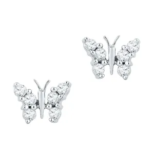 10kt White Gold Womens Round Diamond Butterfly Stud Earrings 1/5 Cttw