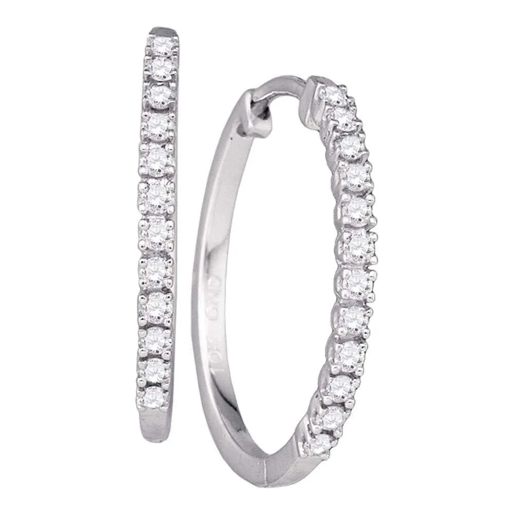 10kt White Gold Womens Round Diamond Slender Single Row Hoop Earrings 1/4 Cttw