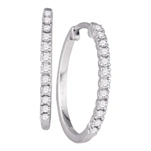 10kt White Gold Womens Round Diamond Slender Single Row Hoop Earrings 1/4 Cttw