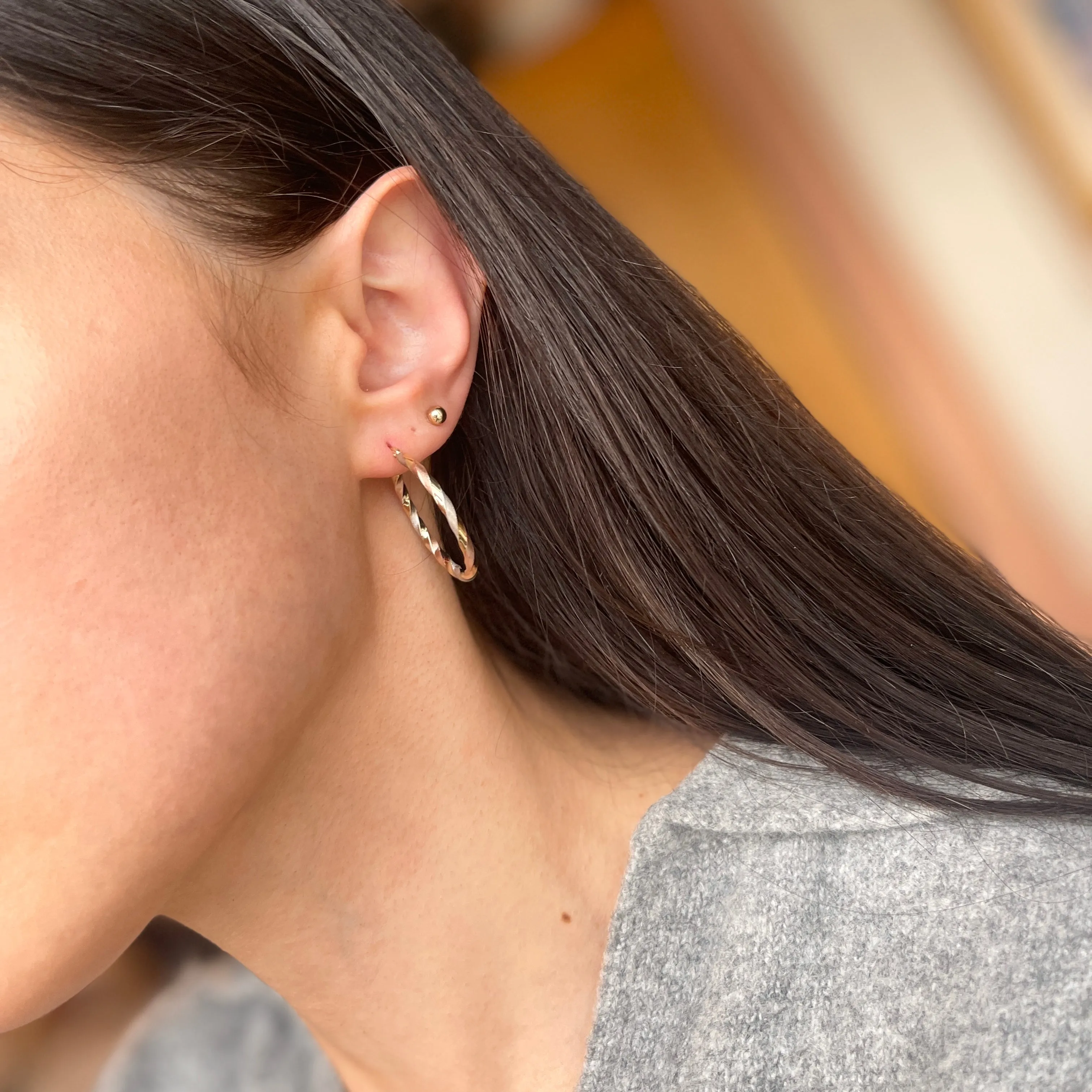 10KT Yellow, Rose,   White Gold Twisted Satin Hoop Earrings 30mm
