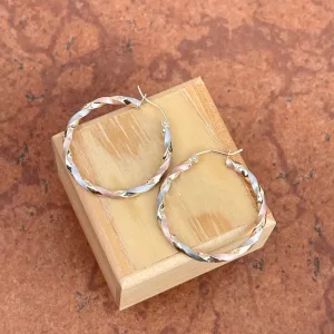 10KT Yellow, Rose,   White Gold Twisted Satin Hoop Earrings 30mm