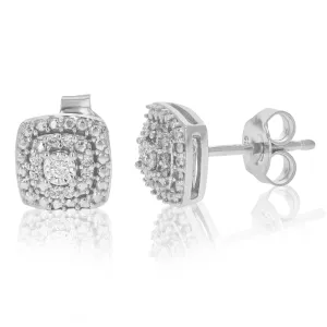 1/10 cttw Cushion Cluster Diamond Stud Earrings in .925 Silver
