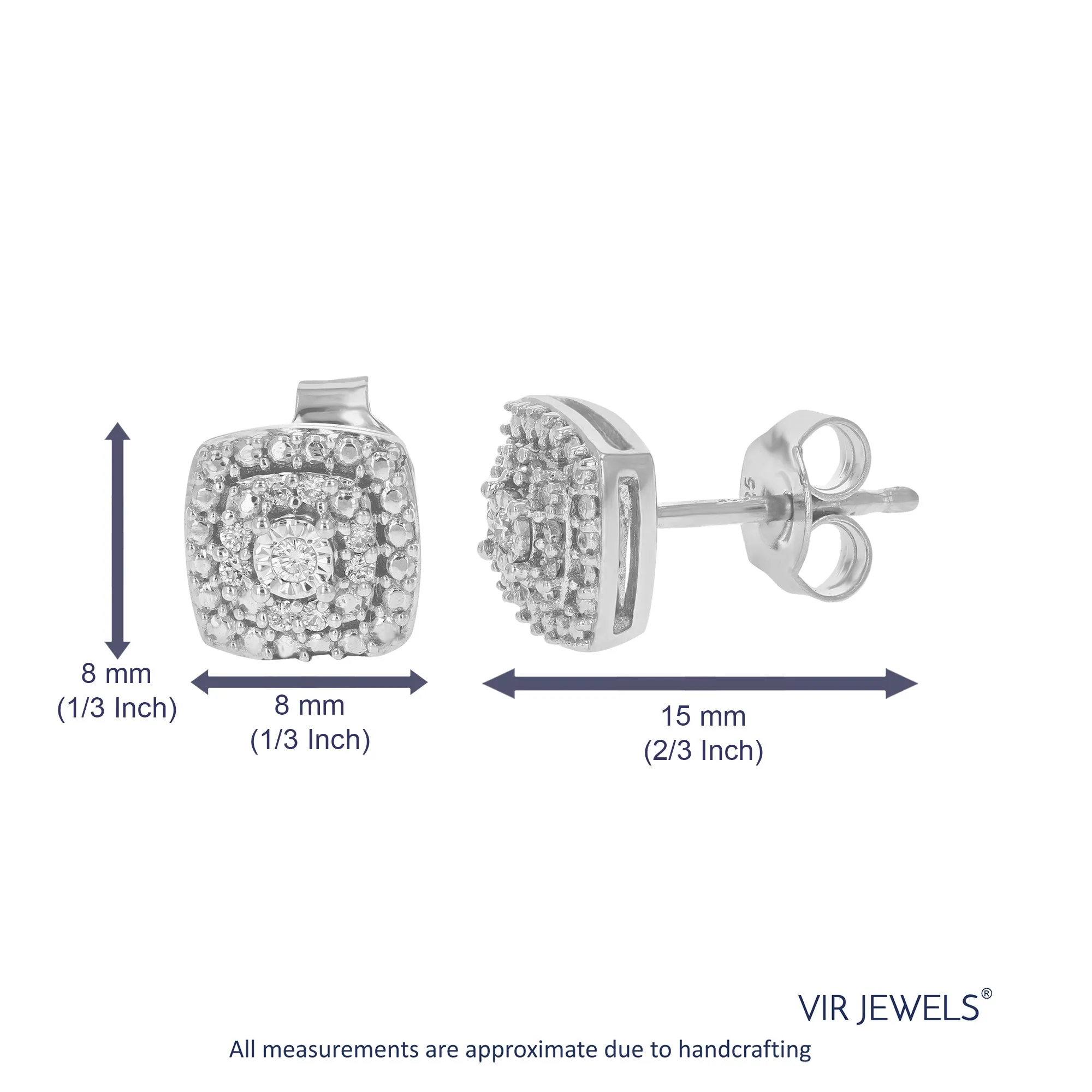 1/10 cttw Cushion Cluster Diamond Stud Earrings in .925 Silver