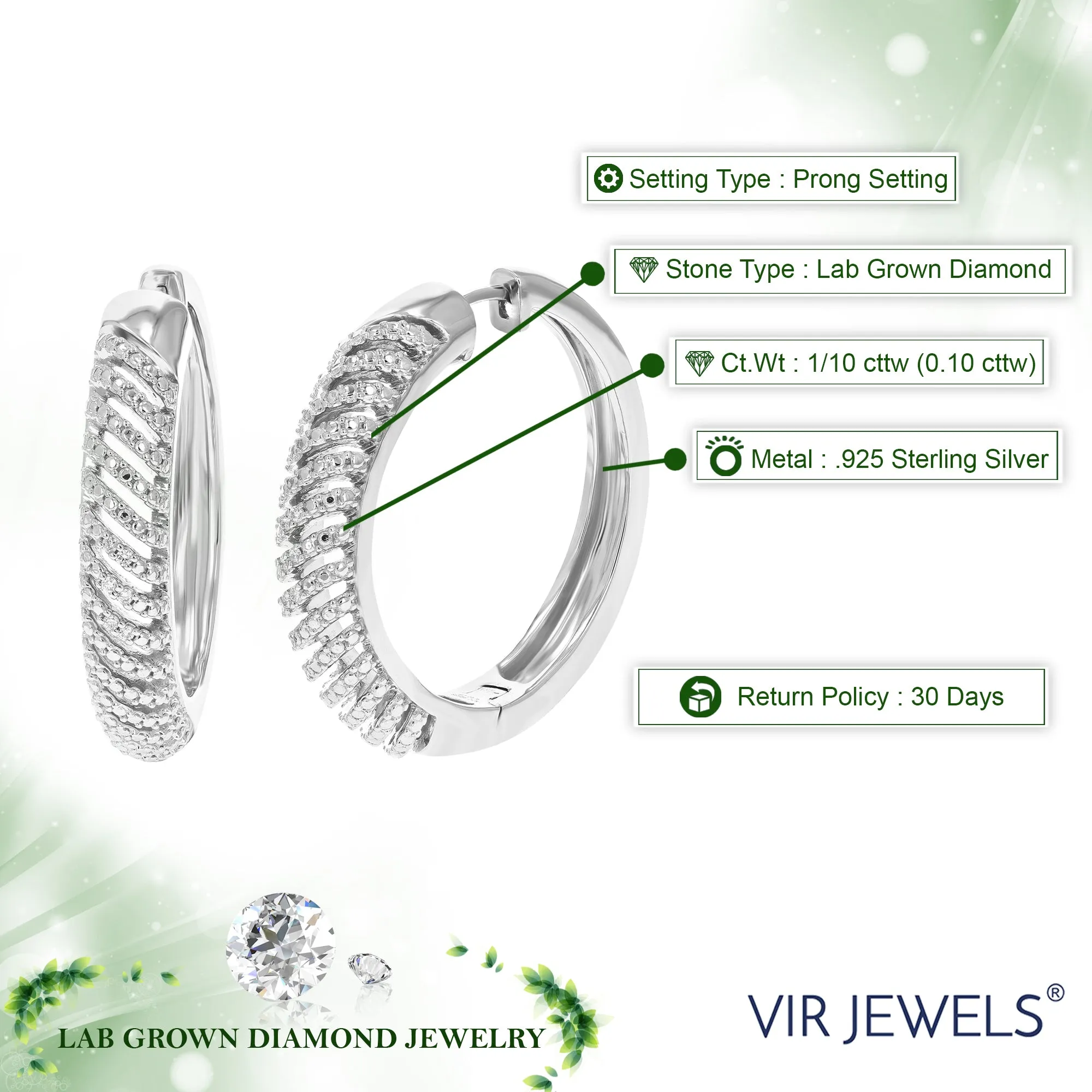 1/10 cttw Lab Grown Diamond Dome Hoop Earring Sterling Silver