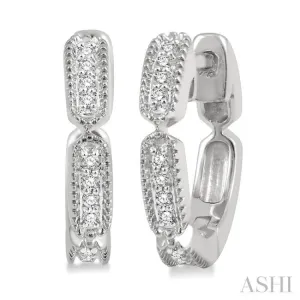1/10 Ctw Lattice Long Hexagonal Pod Round Cut Diamond Huggie Earrings in 10K White Gold