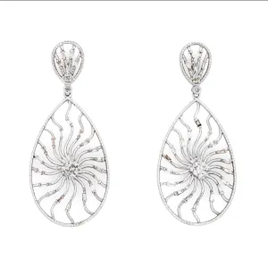1.10ct Diamond Sunburst Earrings Vintage 14k White Gold Pear Drops Fine Jewelry