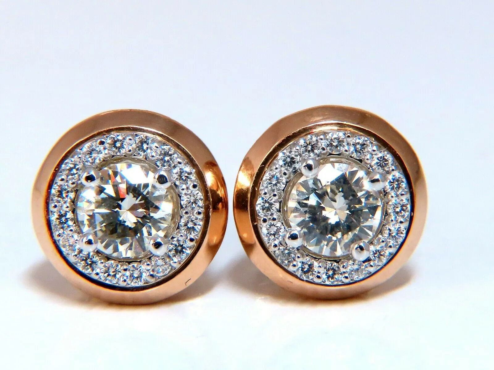 1.12ct Natural Round Diamond Stud Earrings 14 Karat Halo