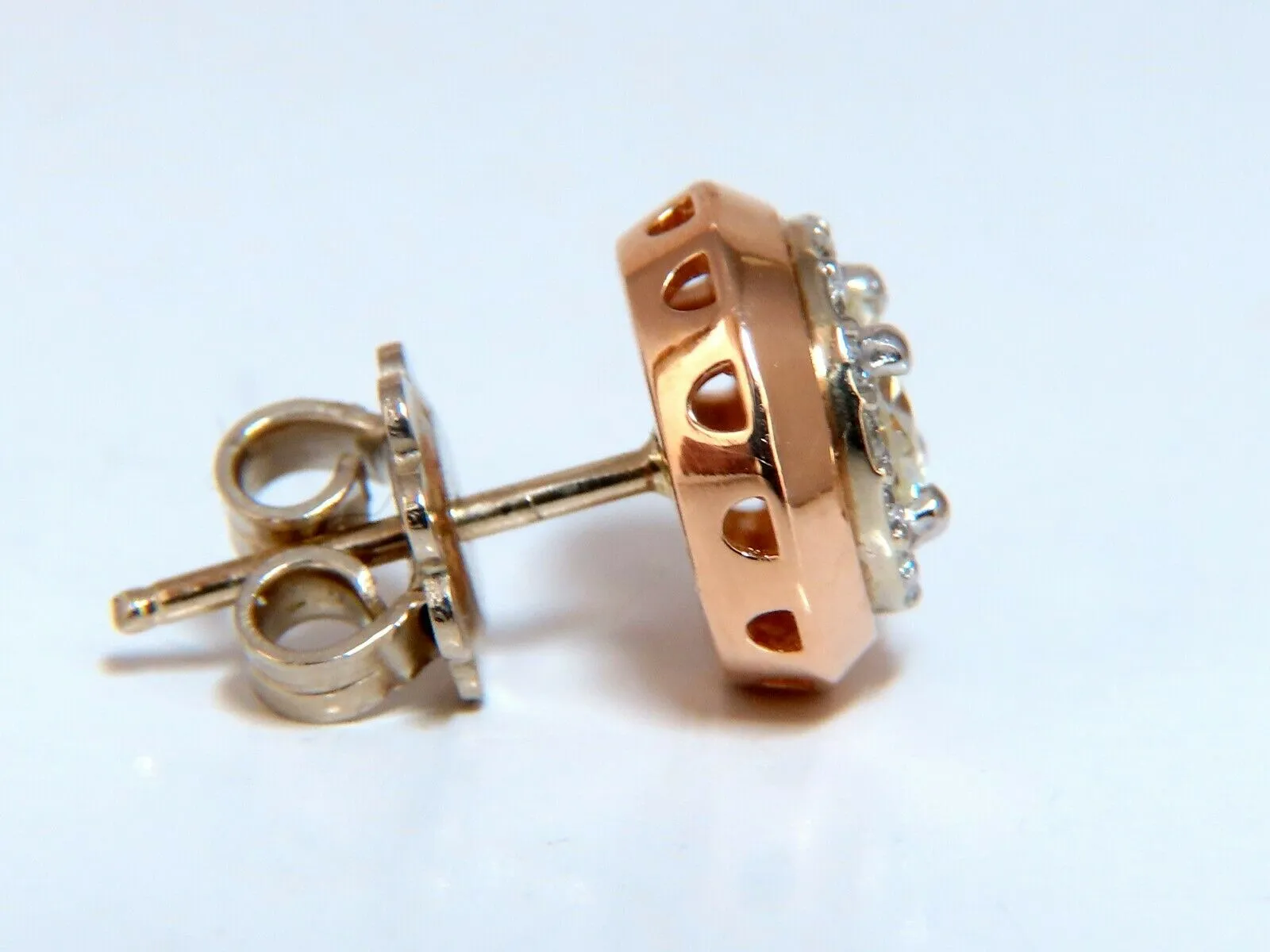 1.12ct Natural Round Diamond Stud Earrings 14 Karat Halo