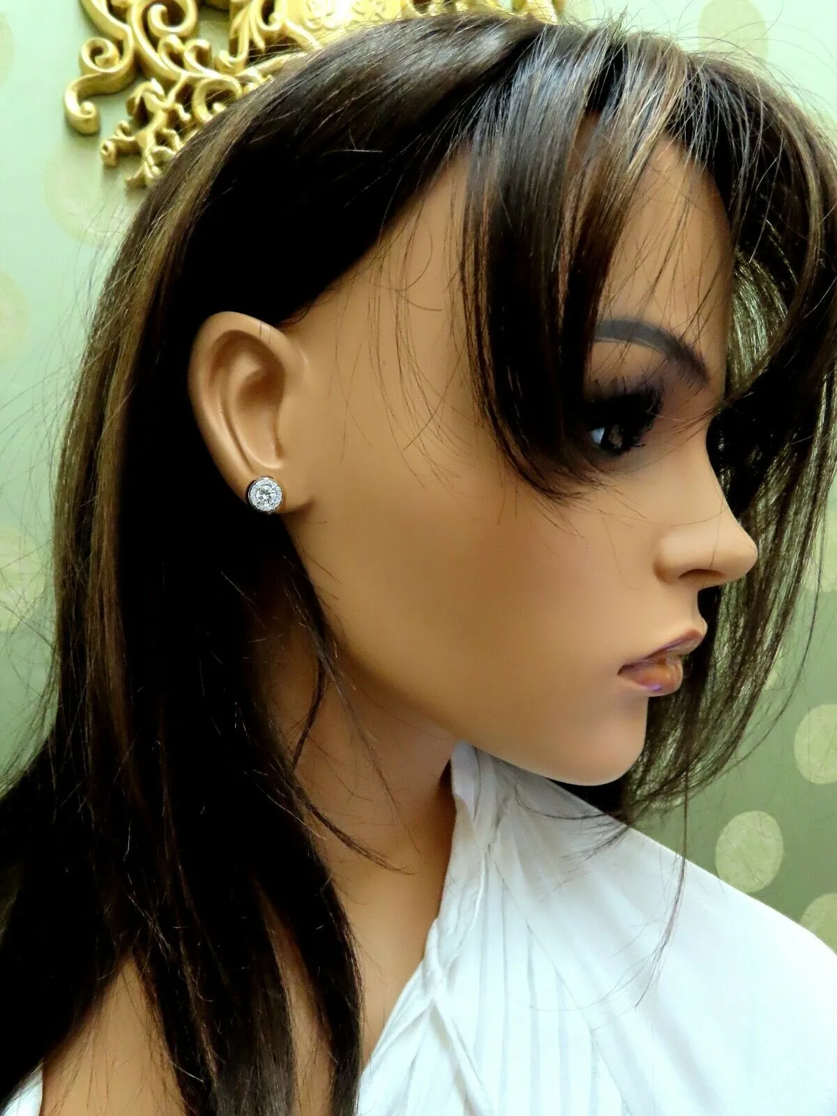 1.12ct Natural Round Diamond Stud Earrings 14 Karat Halo