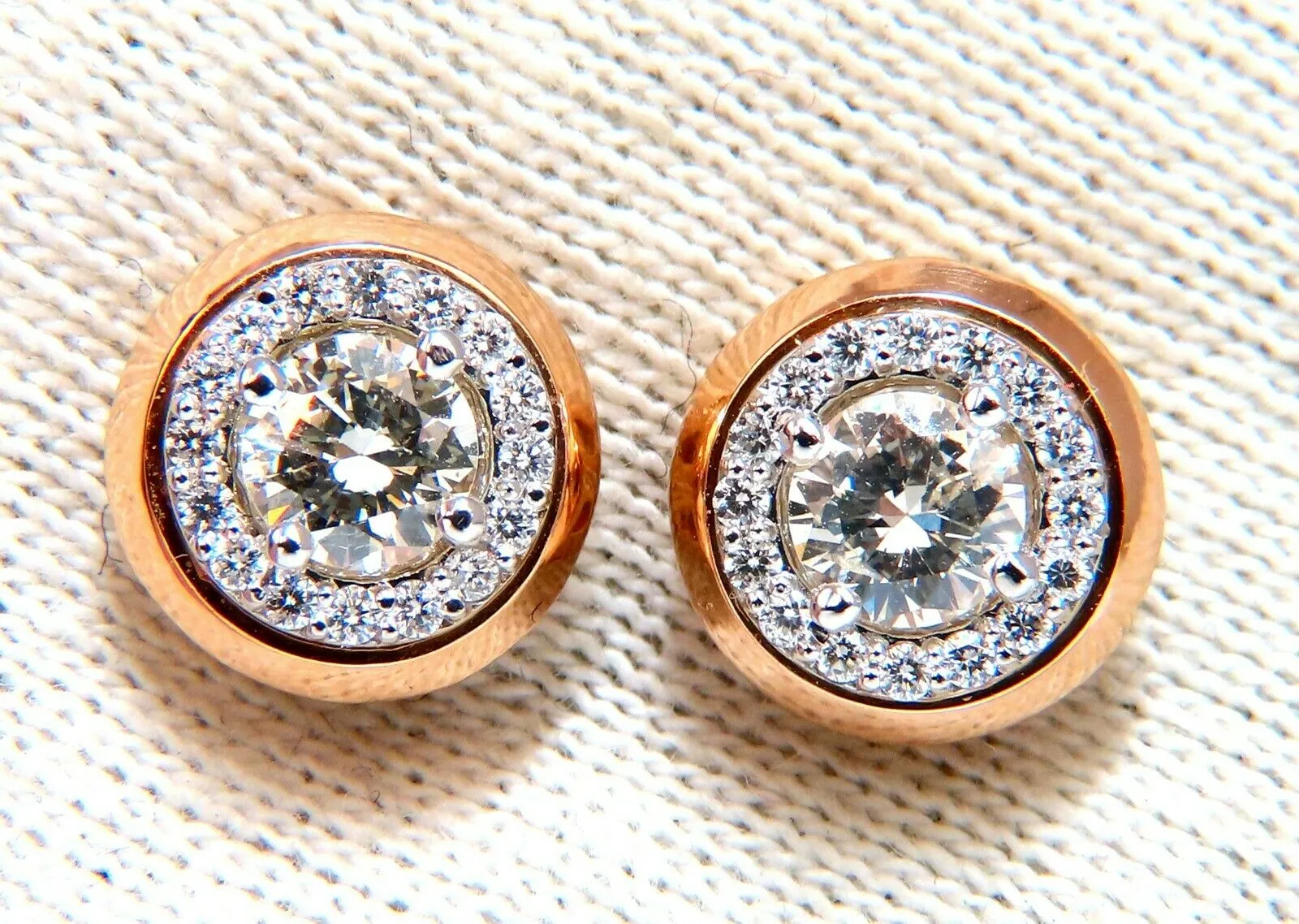 1.12ct Natural Round Diamond Stud Earrings 14 Karat Halo