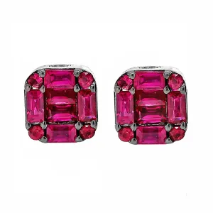 1.14ct Baguette Rubies in 18K White Gold Stud Earrings