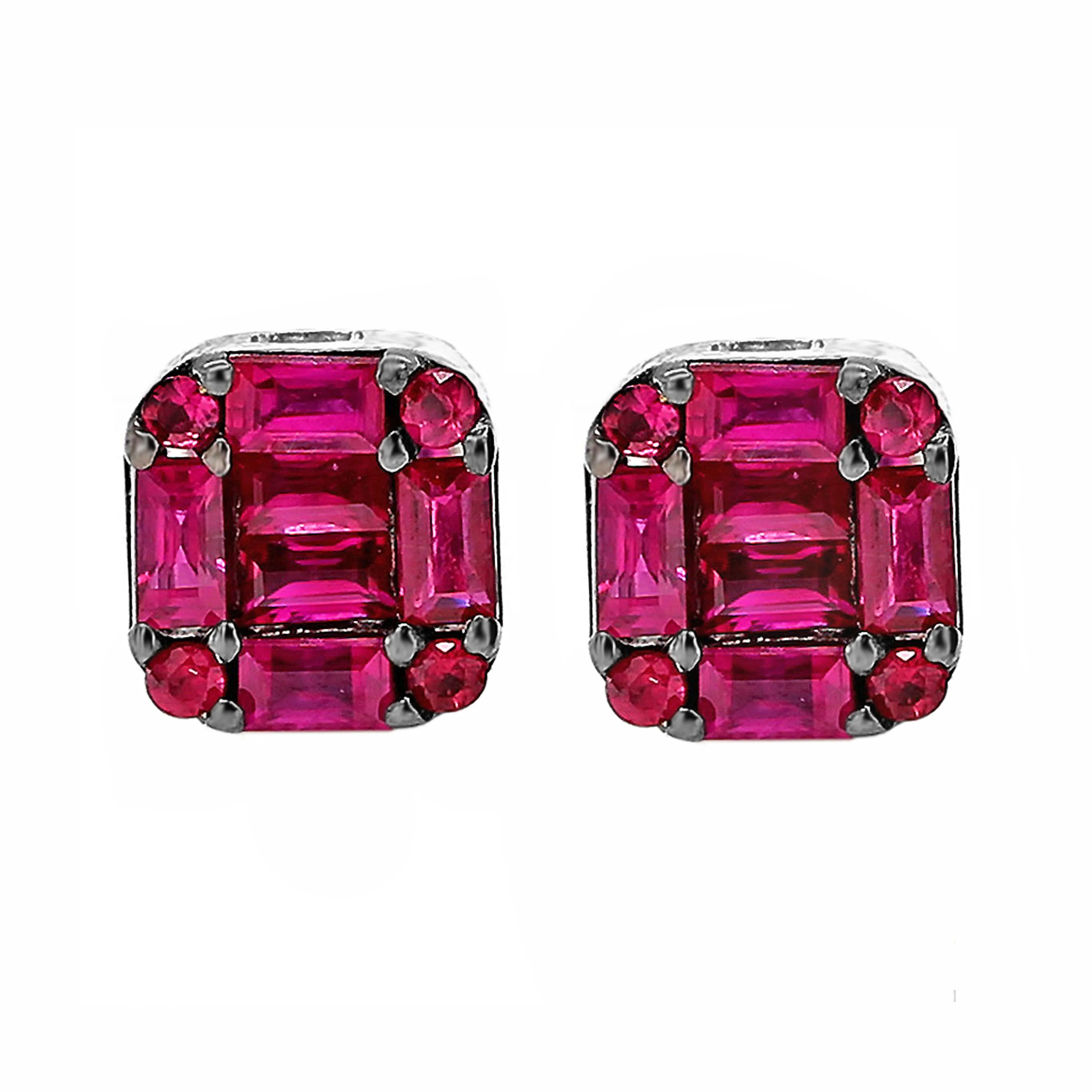 1.14ct Baguette Rubies in 18K White Gold Stud Earrings