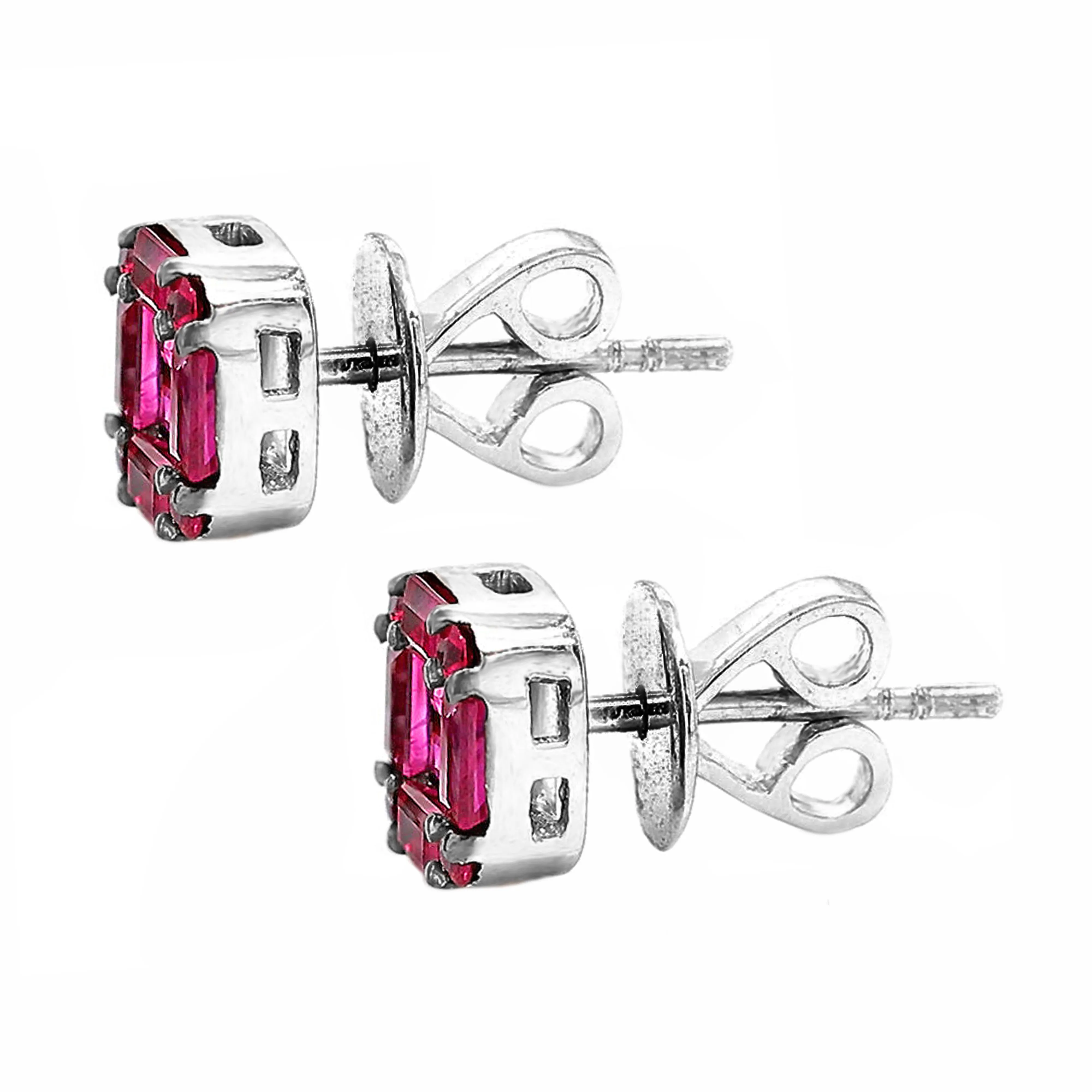 1.14ct Baguette Rubies in 18K White Gold Stud Earrings