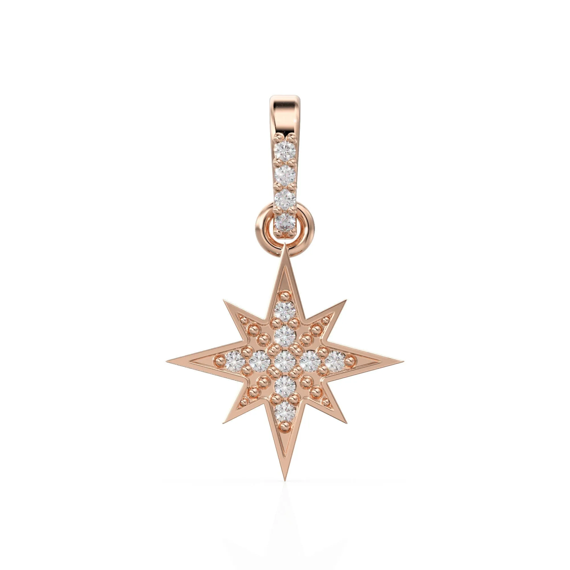 11.5mm 14K Solid Yellow Gold Diamond Starburst Star Charm Necklace Pendant / Solid Gold Starburst Galaxy Space Jewelry