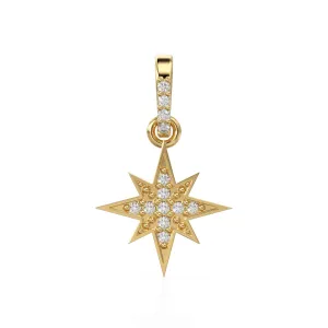 11.5mm 14K Solid Yellow Gold Diamond Starburst Star Charm Necklace Pendant / Solid Gold Starburst Galaxy Space Jewelry