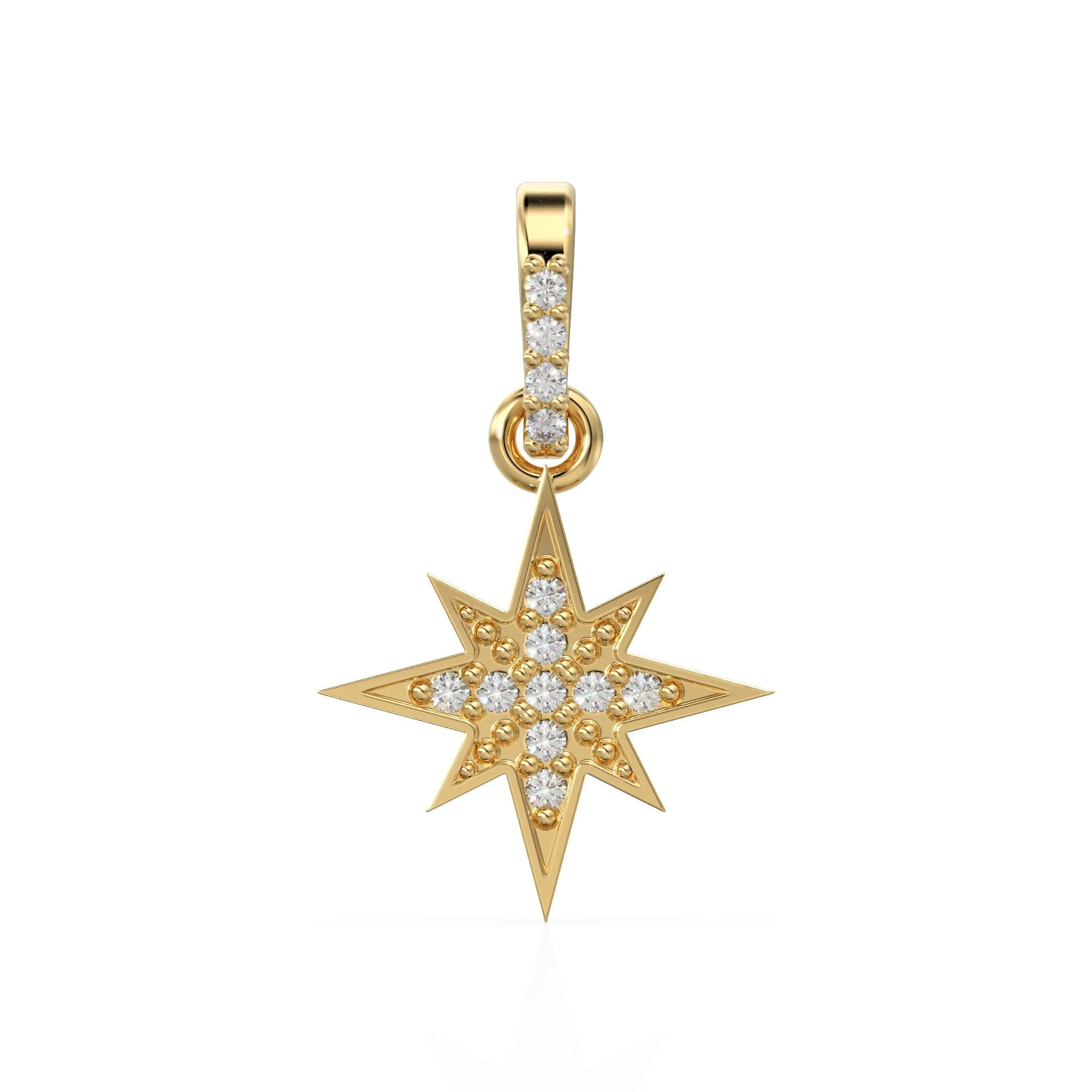 11.5mm 14K Solid Yellow Gold Diamond Starburst Star Charm Necklace Pendant / Solid Gold Starburst Galaxy Space Jewelry